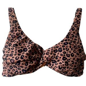 Shade & Shore Twist Front Leopard Print Bikini Swim Top Womens Medium Brown NWOT